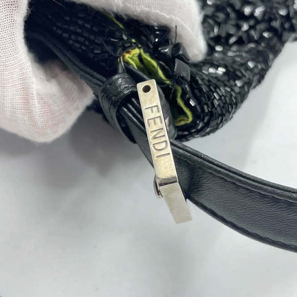 Fendi Baguette Black Beaded Shoulder Bag with Stones in Wave Pattern - Picture 14 of 16